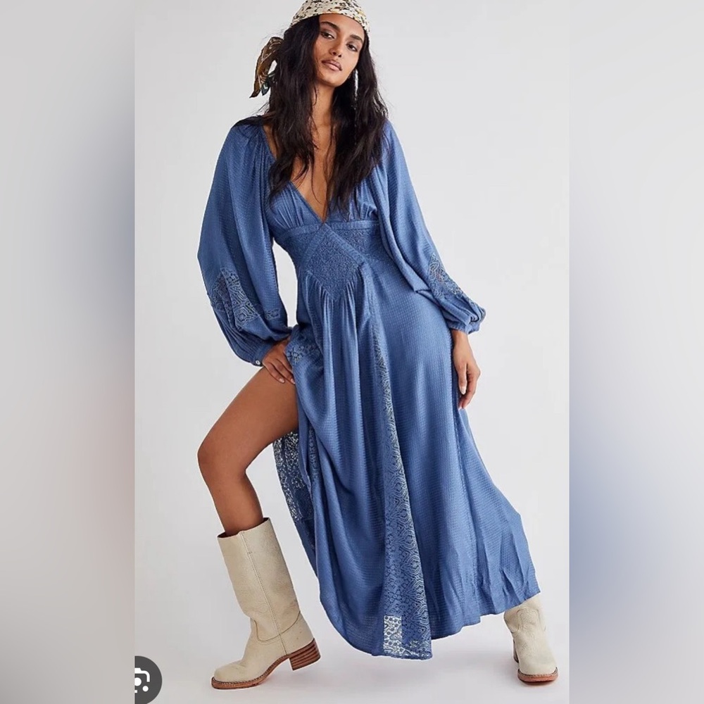 after People southwest blue lace maxi dress